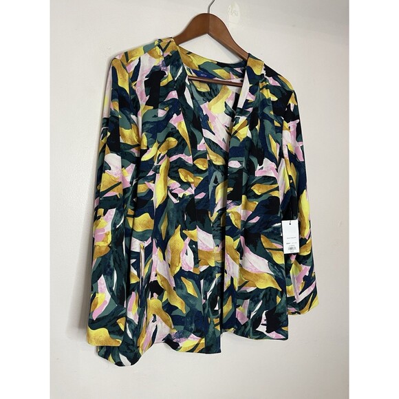 Apt 9 Tropical Green Yellow & Pink Open Front Cardigan Blazer Career Womens XL - Picture 2 of 7